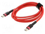 Cable | USB C plug,both sides | 1m | red | textile | 60W