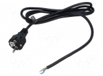 Cable | 3x1.5mm2 | CEE 7/7 (E/F) plug angled,wires | PVC | 3m | black
