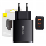 Adapter Baseus  Charger Baseus Compact Quick Charger, 2xUSB, USB-C, PD, 3A, 30W (czarna)