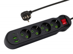 T&ouml;&ouml;riistad ja m&otilde;&otilde;teseadmed // Uued tooted t&ouml;&ouml;riistade, tarvikute kategoorias // 98-328# Przedłużacz sieciowy ps-440 4-gniazda 2xusb+usb-c 5m czarny 3x1mm