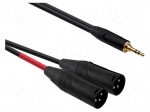 Cable | Jack 3.5mm plug,XLR male 3pin x2 | 1m | black | PVC
