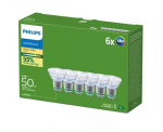 PHILIPS LED stikla 50W GU10 Silti balta 2700K 36D ultra energoefektīva 6 gab spuldze 8721103135636 929003634694