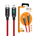 KAKUSIGA KSC-599 datu pārraides un uzlādes vads | USB-C uz Lightning | 20W | ar LED ekrānu | 1.2m | sarkans