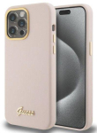 Back panel cover Guess Apple iPhone 15 Pro Max 6.7 hardcase Silicone Script Metal Logo Pink