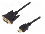 Cable | HDMI 1.4 | DVI-D (18+1) plug,HDMI plug | 3m | black | 30AWG