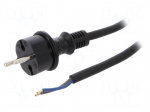Cable | CEE 7/17 (C) plug,wires | 3m | black | rubber | 2x1,5mm2 | 16A