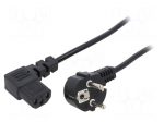 Cable | 3x0.75mm2 | PVC | 1.8m | black | 10A | 250V | Type: UNI-Schuko plug