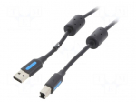 Cable | USB 2.0 | USB A plug,USB B plug | nickel plated | 10m | black