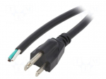 Cable | 3x16AWG | NEMA 5-15 (B) plug,wires | PVC | 1.5m | black | 13A