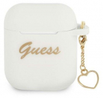 Headphone case Guess - AirPods 1/2 Silicone Charm Heart Collection White