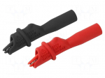 Crocodile clip | 10A | black,red | Grip capac: max.9mm | L: 74.5mm