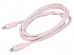 Cable | Apple Lightning plug,USB C plug | nickel plated | 2m | pink