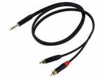Cable | Jack 6,3mm plug,RCA plug x2 | 1.5m | black | PVC