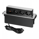 Uued tooted // Gniazdo meblowe wysuwane z blatu z płaskim frezowanym rantem, ładowarką USB i przewodem 2m, 3x2P+Z (Schuko), 2 x USB (Typ A+C ; PD20W), 3x1,5mm?, INOX