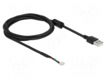 Cable | USB 2.0 | USB A plug,4pin pin header | 1.5m | black | 28AWG