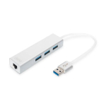 DIGITUS USB-jaotur 3-porti 3.0->3xA3.0 1xLAN integreeritud kaabliga