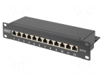 Patch panel | RACK | black | RJ45 socket x12 | rack 10" | 10" | Cat 6