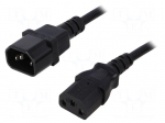 Cable | IEC C13 female,IEC C14 male | 3m | black | 3x1mm2 | 10A | 250V