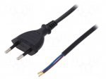 Cable | CEE 7/16 (C) plug,wires | 2m | black | PVC | 2x0,75mm2 | 2.5A