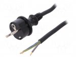 Cable | SCHUKO plug,CEE 7/7 (E/F) plug,wires | 1.5m | black | rubber