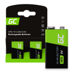 Green Cell Rechargeable Batteries 2x 9V HF9 Ni-MH 250mAh