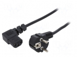 Cable | 3x0.75mm2 | PVC | 3m | black | 10A | 250V | Type: UNI-Schuko plug