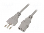 Cable | 3x1mm2 | CEI 23-50 (L) plug,IEC C13 female | PVC | 5m | grey
