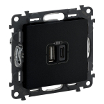 2 USB CHARGER A+C 3A 15W MAT BLACK VALENA LIFE