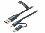 Cable | USB 2.0 | USB A plug,USB B micro plug,USB C plug | 1m | 3A