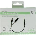 Adapter DELTACO 3.5mm 4pin M - 2x3.5mm 3pin F, 0.1m, black flexible / AUD-201