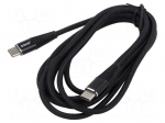 Cable | USB 2.0 | USB C plug,both sides | 2m | black | 480Mbps | textile