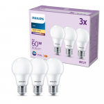 PHILIPS LED 60W A60 E27 Silti balta 2700K matēta 3 gab spuldze 8719514452404 929002306207