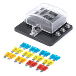 Auto- ja mootorrattatooted, elektroonika, navigatsioon, CB raadio // Auto elektroonikakomponendid : Installatsioonikaablid : Kaitsealused : &Uuml;hendused // Skrzynka bezpiecznikowa ceramiczna 6 gniazd + bezpieczniki amio-03039