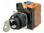 Switch: rotary with key | 22mm | Stabl.pos: 3 | NC + NO x2 | black