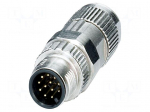 Connector: M12 | plug | PIN: 12 | 30V | straight | IP67 | IDC | A code | 1.5A