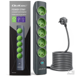 Qoltec Power strip with backlit switch | 5-in-1 extension lead | 5 earthed sockets | 1.8m