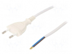 Cable | CEE 7/16 (C) plug,wires | 3m | white | PVC | 2x0,75mm2 | 2.5A