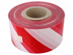 Tape: warning | white-red | L: 250m | W: 100mm | Thk: 0.1mm