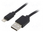 Cable | USB 2.0 | Apple Lightning plug,USB A plug | 3m | black | PVC