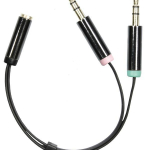 Adapter DELTACO 3.5mm 4pin F - 2x3.5mm 3pin M, 0.1m, black flexible / AUD-202