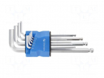 Wrench: hex key-set | spherical | alloy steel | long | 9pcs.
