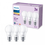 PHILIPS LED 40W A60 E27 Silti balta 2700K matēta 3 gab spuldze 8719514459458 929003540253