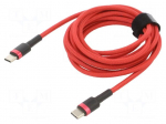 Cable | USB C plug,both sides | 2m | red | textile | 60W
