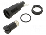 Fuse holder | 10A | 250VAC | FIO | on panel | black | UL94V-0 | IP65 | 10m&Omega;