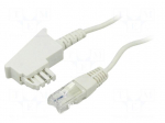 Cable: telephone | RJ45 plug,TAE F plug | 20m | white | Core: Cu