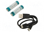 Re-battery: Li-Ion | 14500 | 1.5V | 3100mAh | Socket USB | &Oslash;14.4x50mm