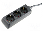 Extension lead | 3G1.5mm2 | 3m | PVC | black | Sockets no: 3 | 16A