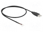 Cable | USB 2.0 | USB A plug,5pin pin header | 0.6m | black | 28AWG