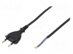 Cable | CEE 7/16 (C) plug,wires | 3m | black | PVC | 2x0,75mm2 | 2.5A