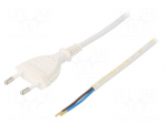 Cable | 2x0.75mm2 | CEE 7/16 (C) plug,wires | PVC | 2m | white | 2.5A